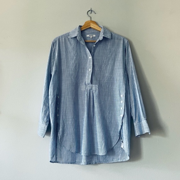 Madewell Side Button Striped Popover Shirt • XS • Blue and White Stripes - Picture 2 of 13